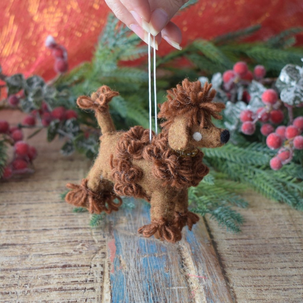 Chocolate Poodle Felt Christmas Decoration - Tik Tak Design Co.
