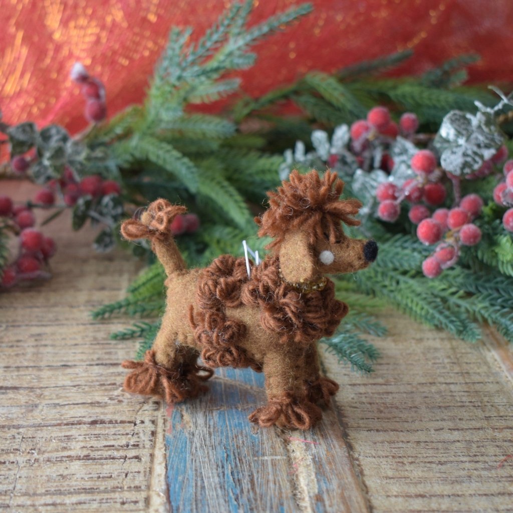 Chocolate Poodle Felt Christmas Decoration - Tik Tak Design Co.