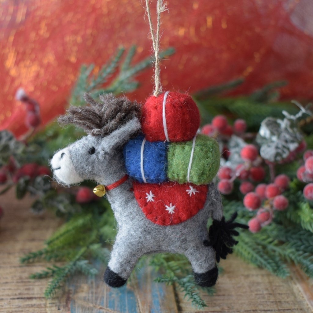 Felt Donkey with Parcels Ornament - Tik Tak Design Co.