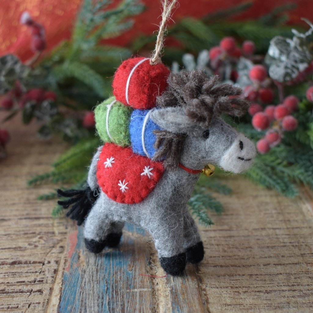 Felt Donkey with Parcels Ornament - Tik Tak Design Co.