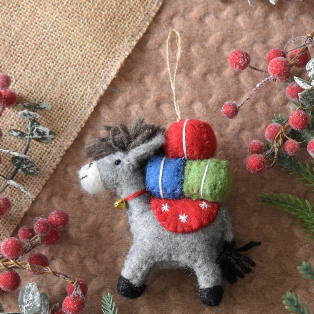 Felt Donkey with Parcels Ornament - Tik Tak Design Co.