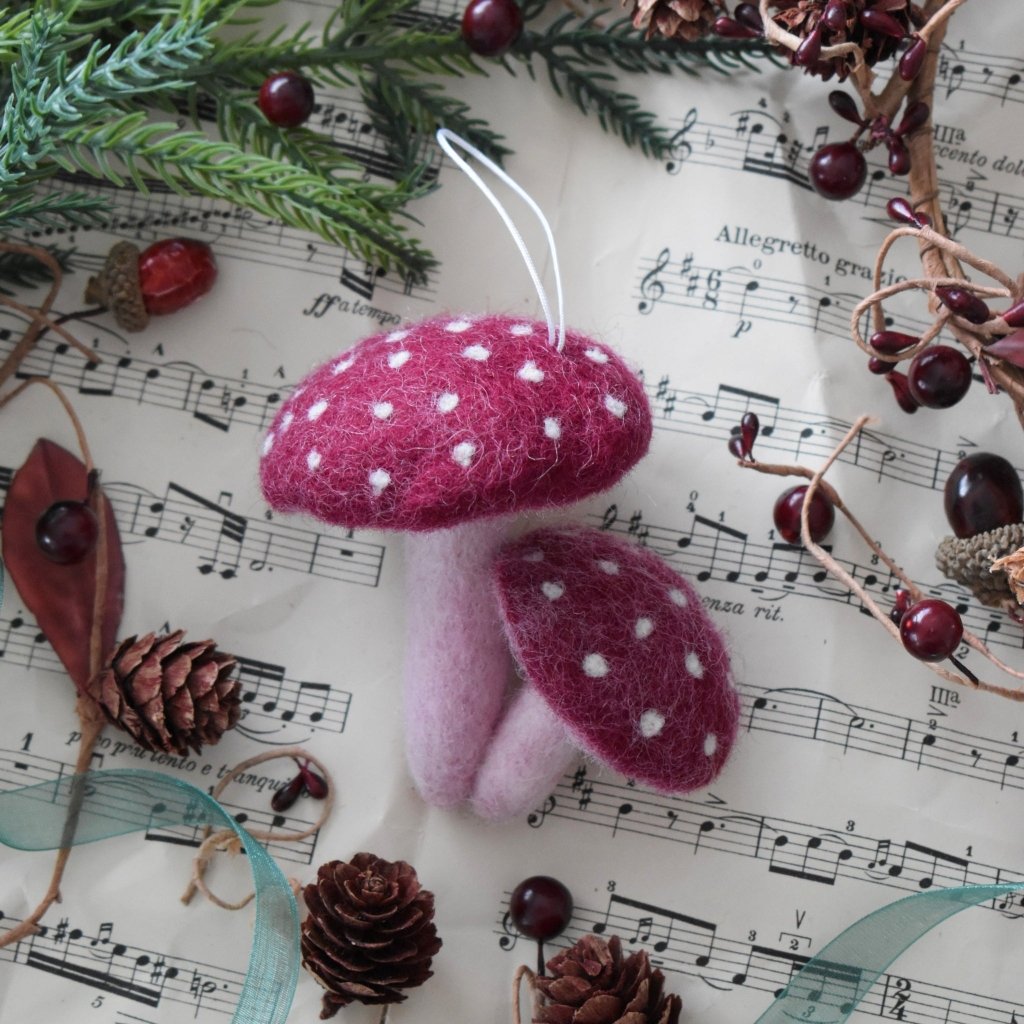 Felt Mushrooms Ornament - Burgundy - Tik Tak Design Co.