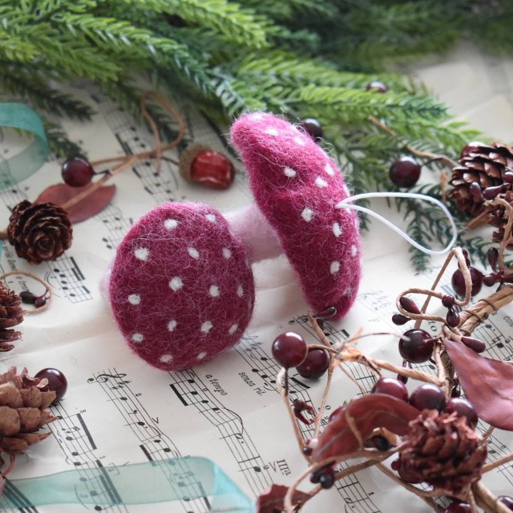 Felt Mushrooms Ornament - Burgundy - Tik Tak Design Co.