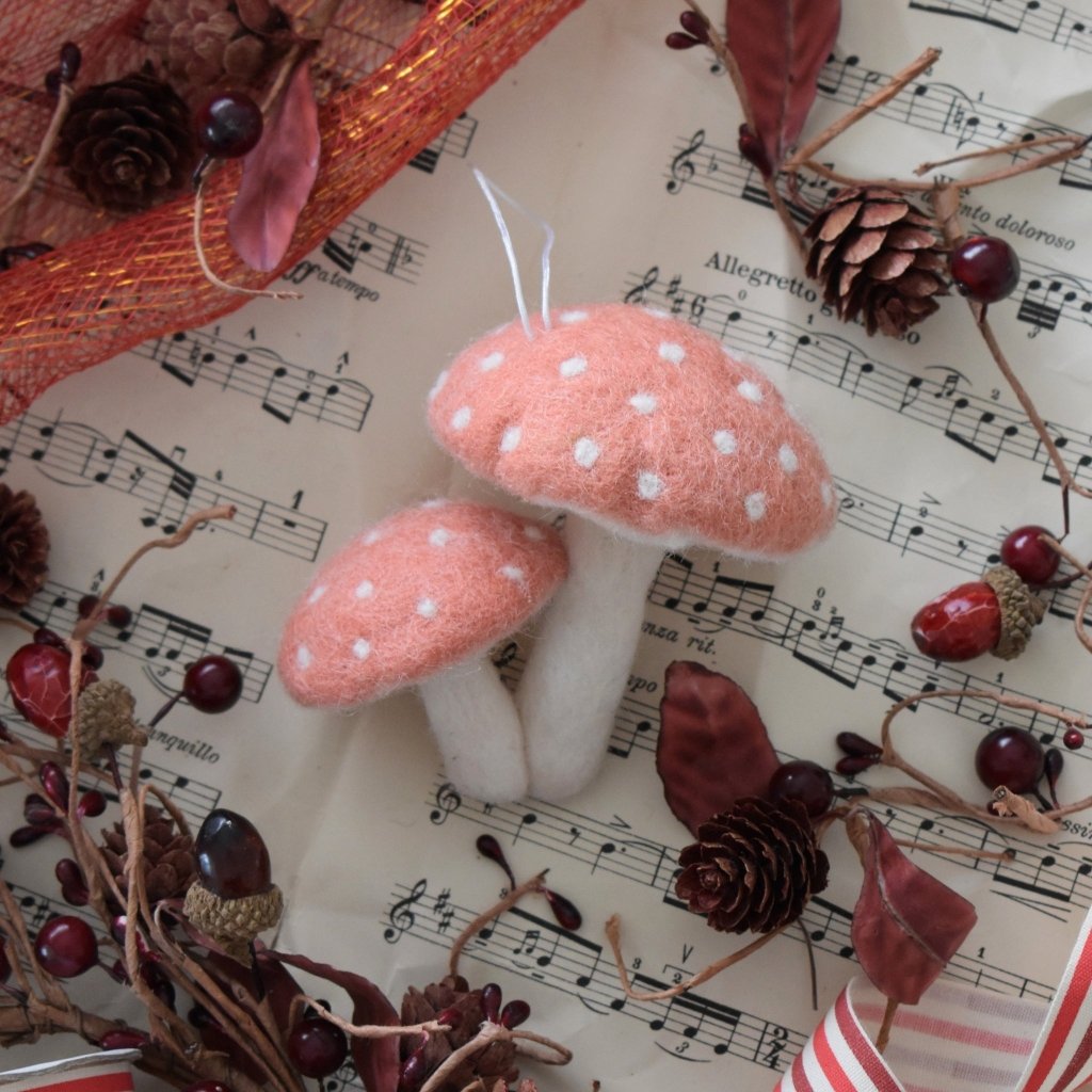 Felt Mushrooms Ornament - Coral - Tik Tak Design Co.