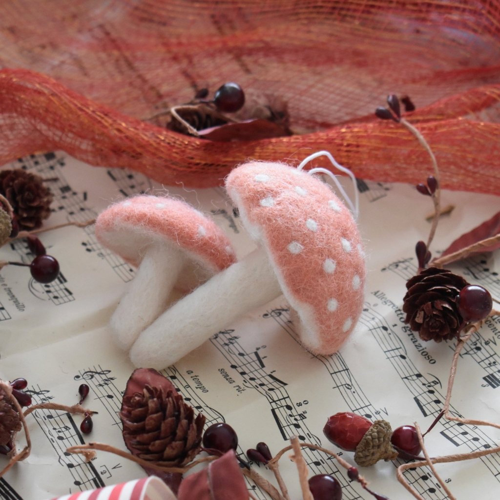 Felt Mushrooms Ornament - Coral - Tik Tak Design Co.