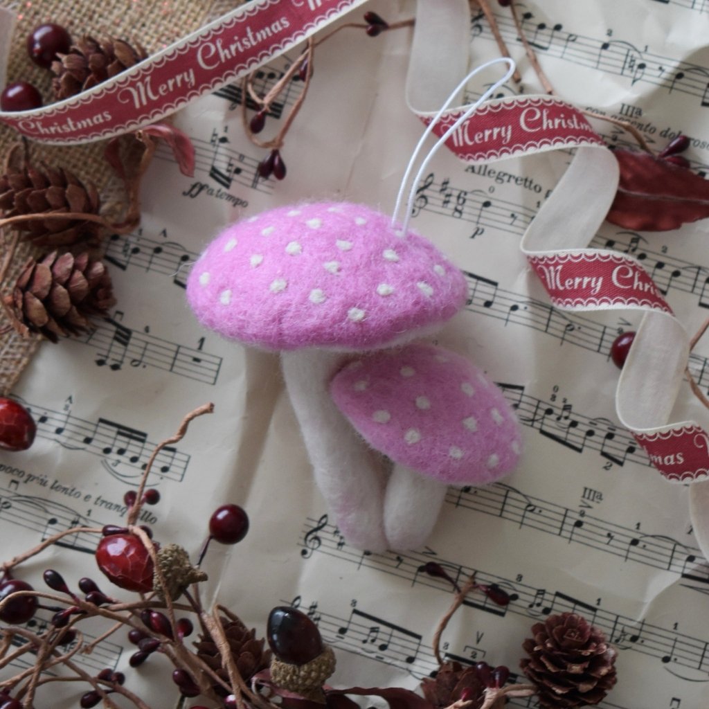 Felt Mushrooms Ornament - Pink - Tik Tak Design Co.