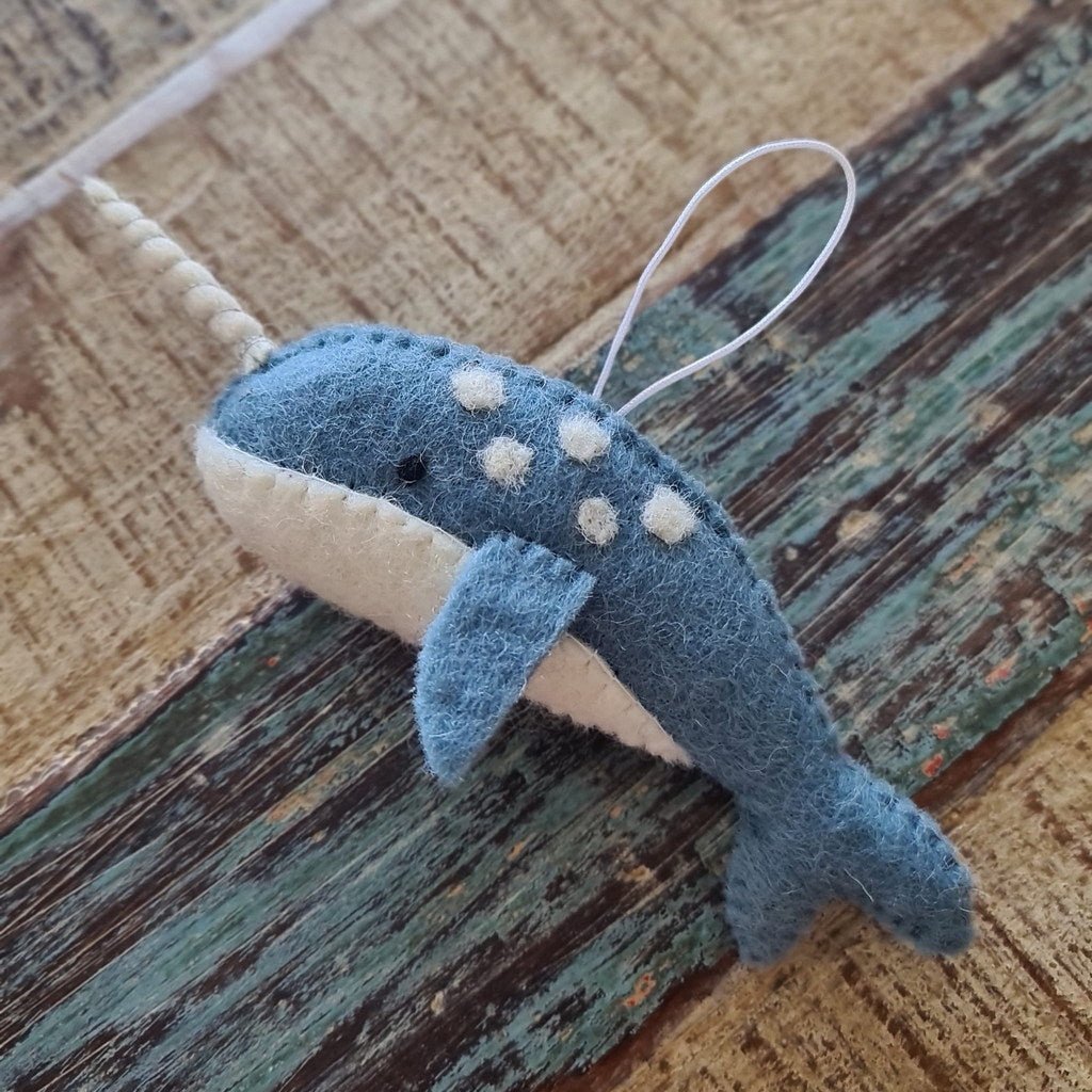 Felt Narwhal Decoration - Blue - Tik Tak Design Co.