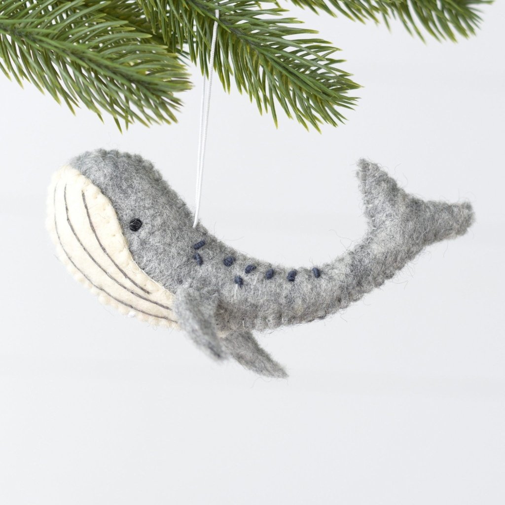 Felt Whale Ornament - Marbled Grey - Tik Tak Design Co.