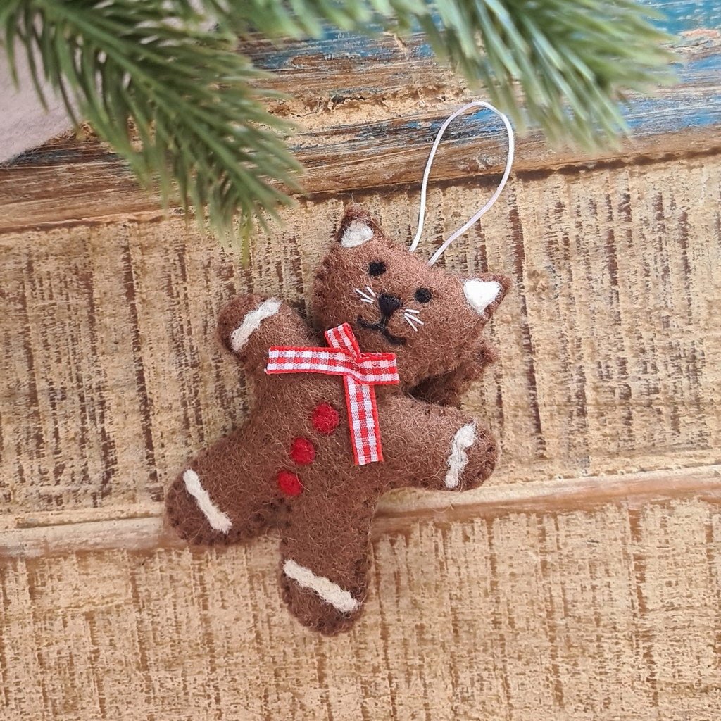 Gingerbread Cat Felt Decoration - Tik Tak Design Co.
