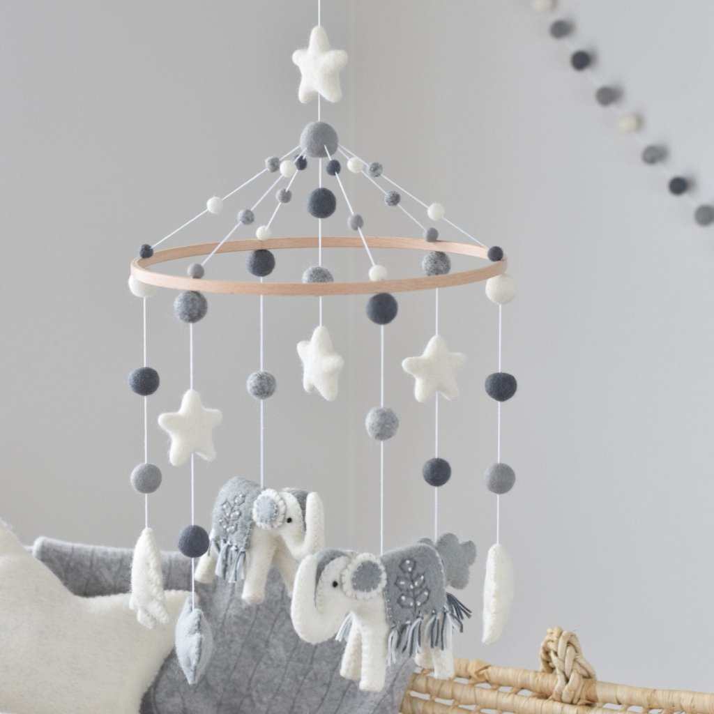 Grey Elephant Animal Mobile - Tik Tak Design Co.