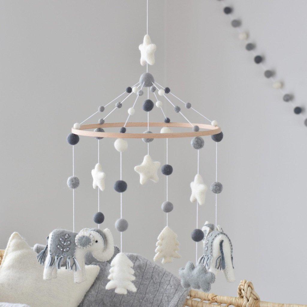 Grey Elephant Animal Mobile - Tik Tak Design Co.