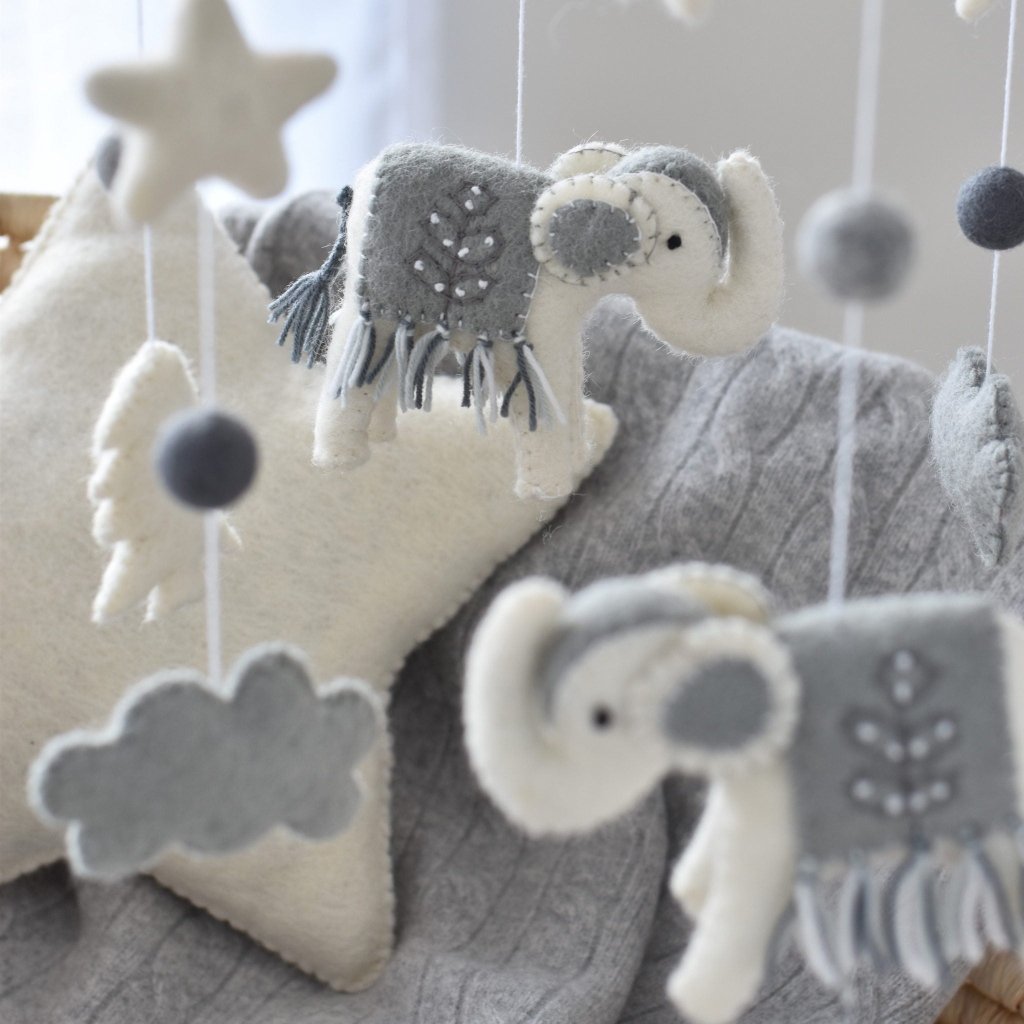 Grey Elephant Animal Mobile - Tik Tak Design Co.