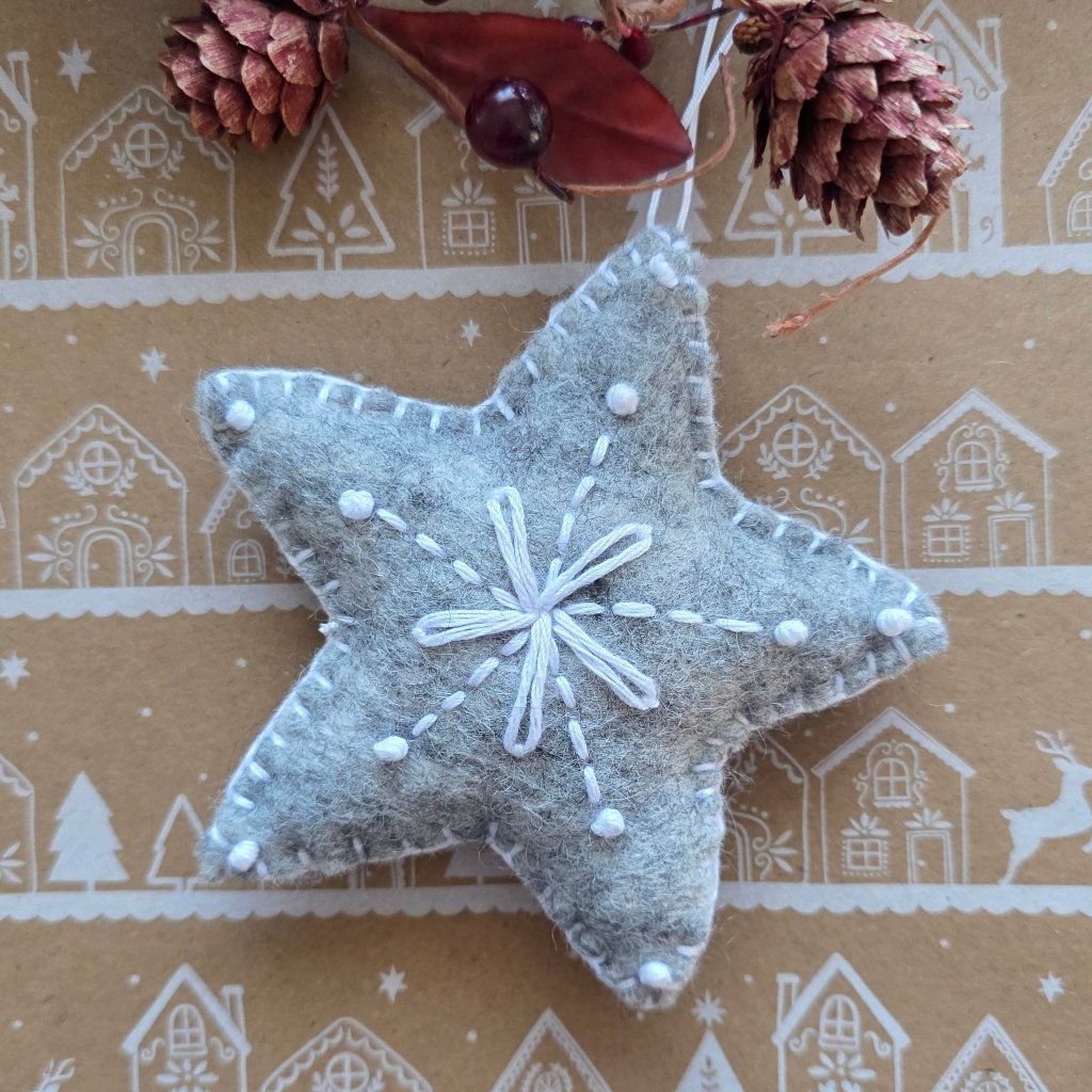 Grey Embroidered Christmas Star - Tik Tak Design Co.