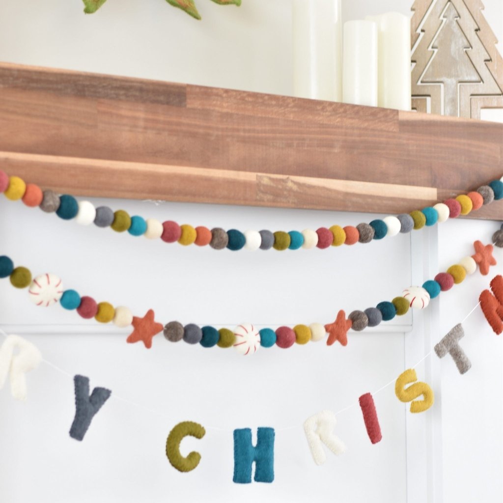 Merry Christmas Word and Felt Ball Garlands - Tik Tak Design Co.