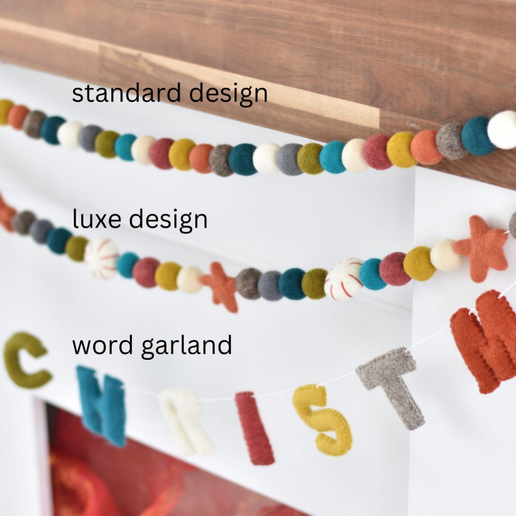 Merry Christmas Word and Felt Ball Garlands - Tik Tak Design Co.