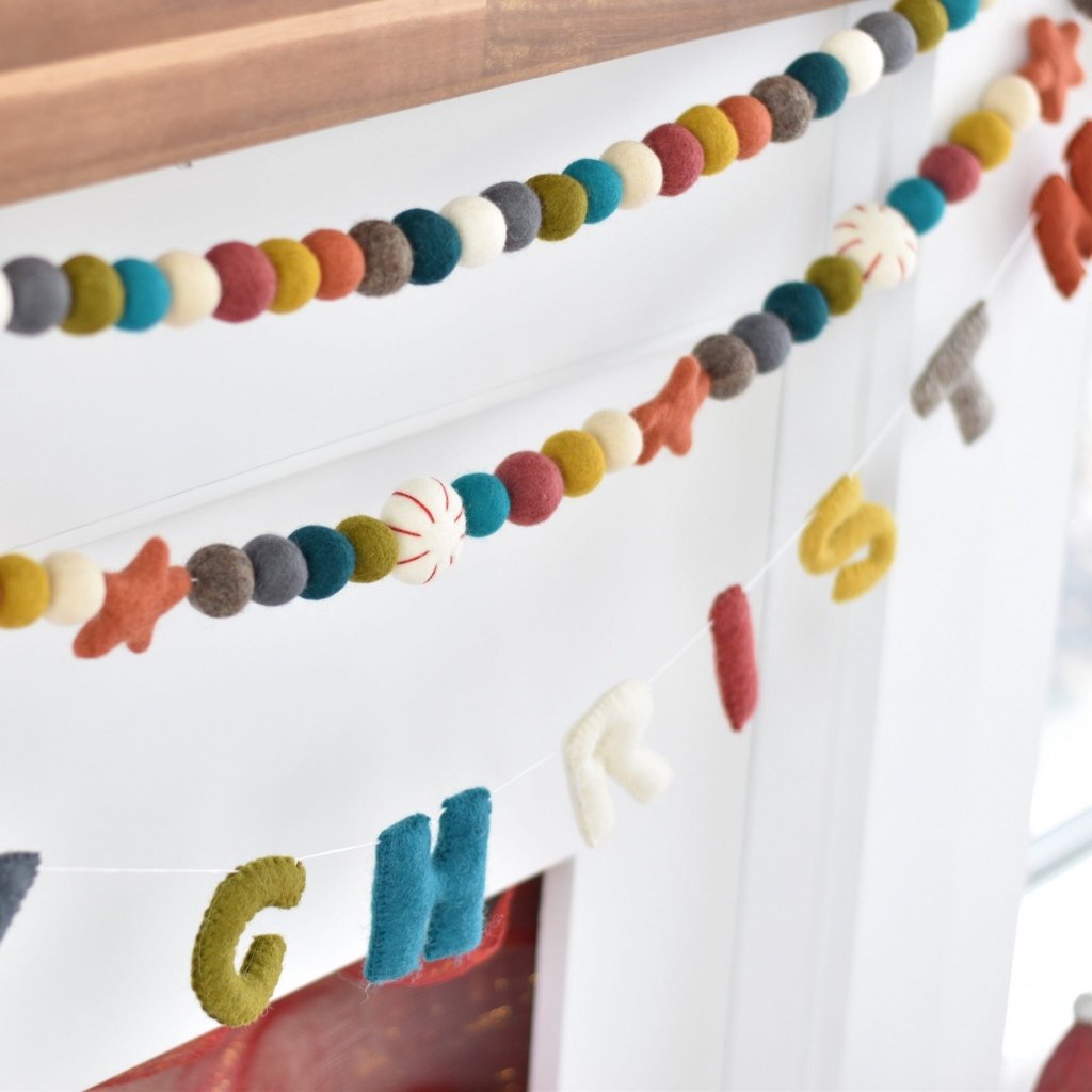 Merry Christmas Word and Felt Ball Garlands - Tik Tak Design Co.