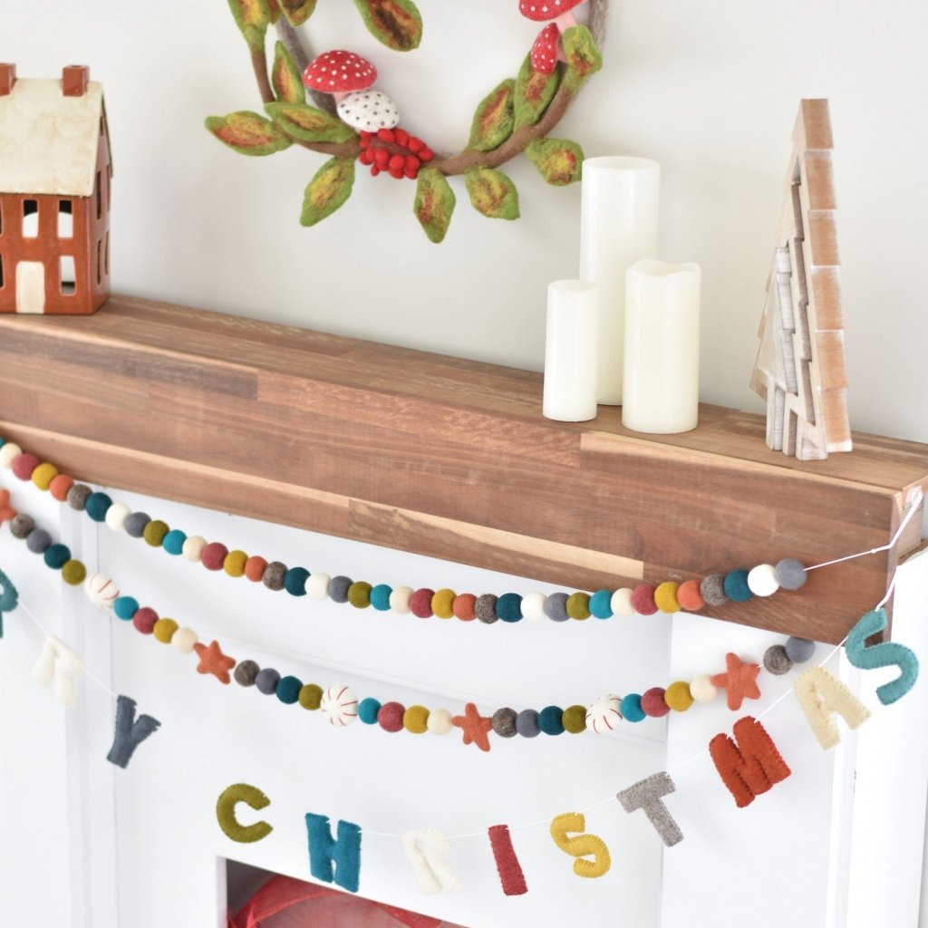 Merry Christmas Word and Felt Ball Garlands - Tik Tak Design Co.