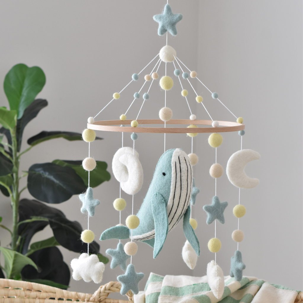 Mint Whale Baby Mobile - Tik Tak Design Co.
