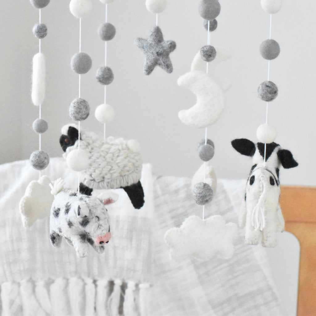 Monochrome Farm Baby Mobile - Tik Tak Design Co.