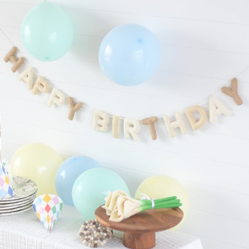 Neutral Happy Birthday Felt Banner - Tik Tak Design Co.