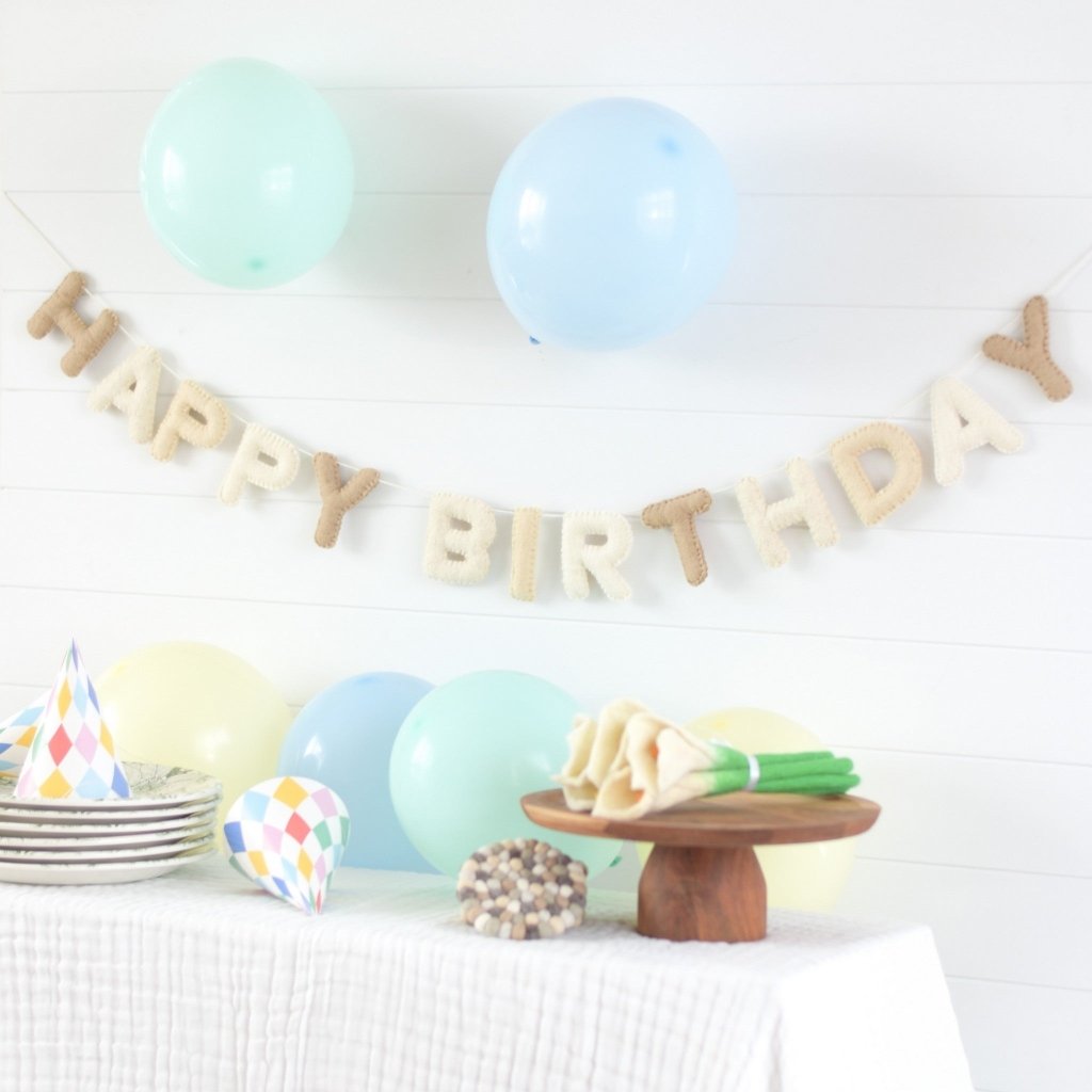 Neutral Happy Birthday Felt Banner - Tik Tak Design Co.