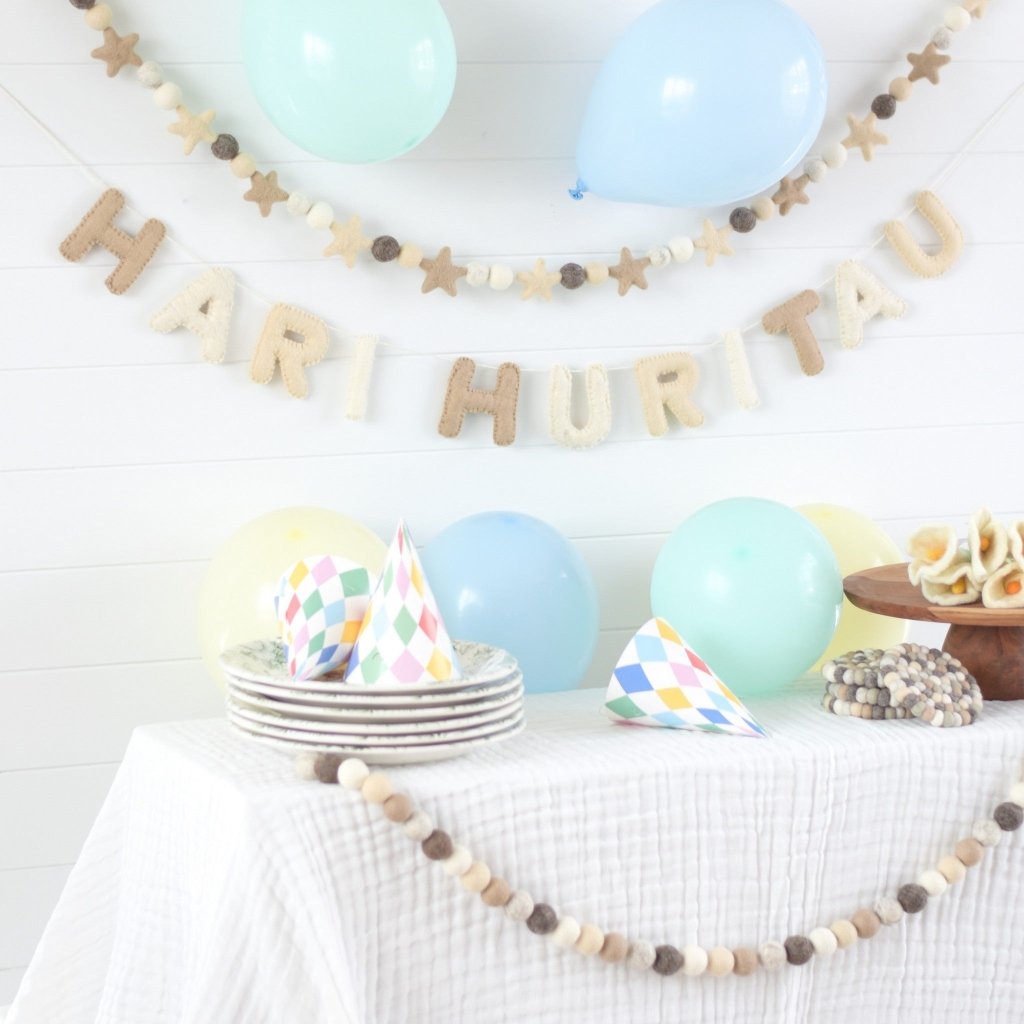 Neutral Hari Huritau Felt Banner &amp; Garland Set - Tik Tak Design Co.