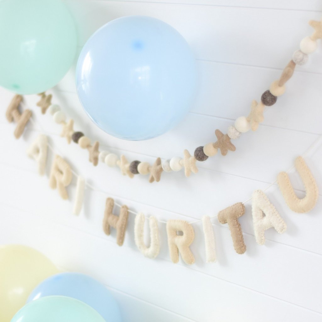 Neutral Hari Huritau Felt Banner &amp; Garland Set - Tik Tak Design Co.
