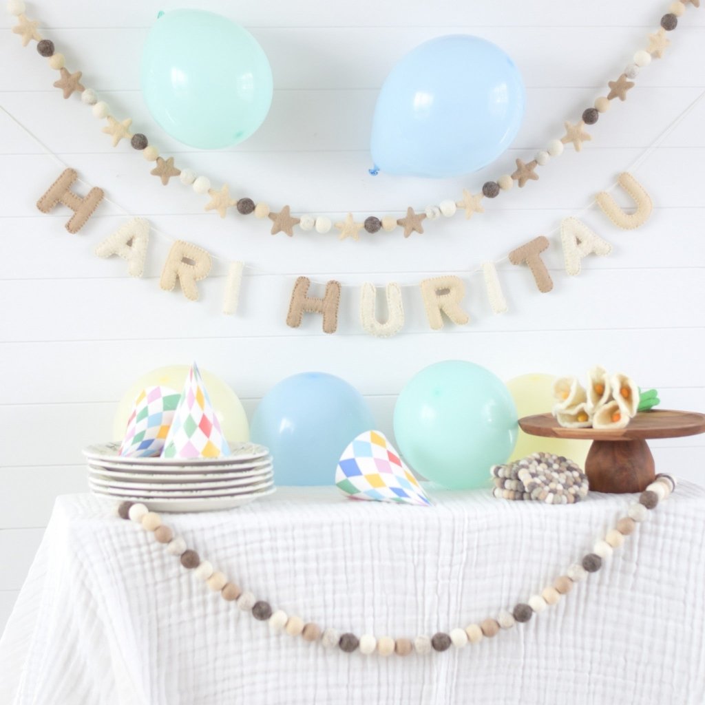 Neutral Hari Huritau Felt Banner &amp; Garland Set - Tik Tak Design Co.