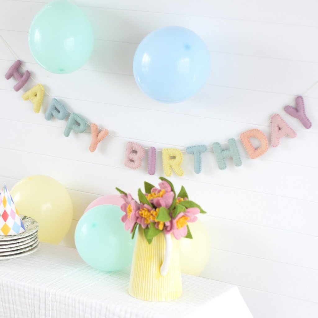 Pastel Happy Birthday Felt Banner - Tik Tak Design Co.