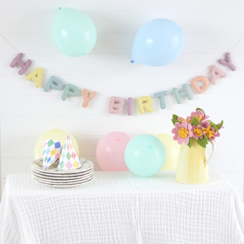 Pastel Happy Birthday Felt Banner - Tik Tak Design Co.