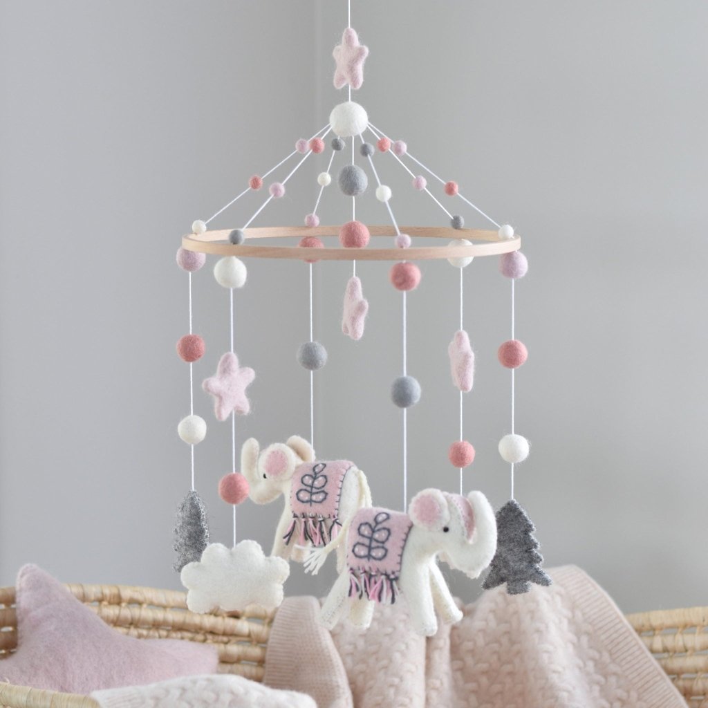 Pink Elephant Baby Mobile - Tik Tak Design Co.