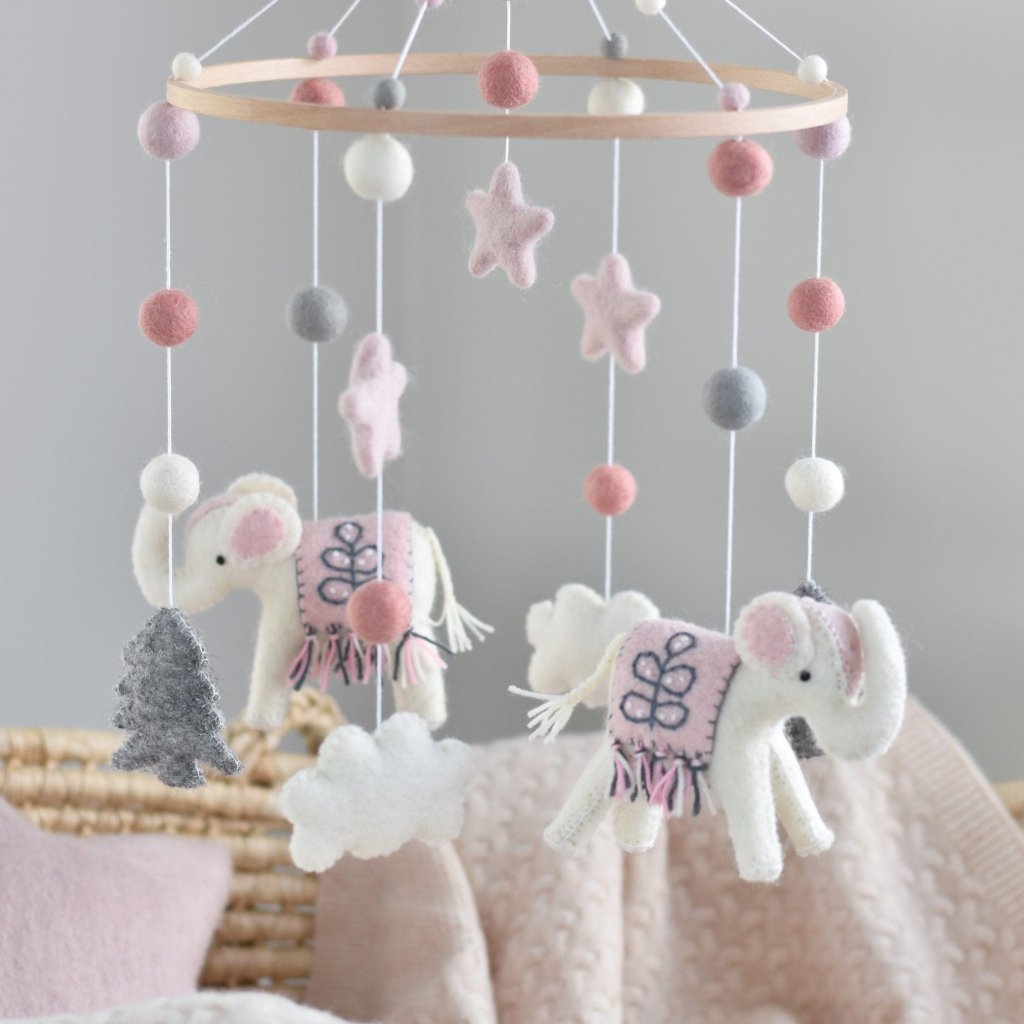 Pink Elephant Baby Mobile - Tik Tak Design Co.