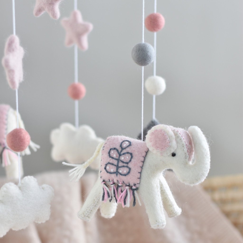 Pink Elephant Baby Mobile - Tik Tak Design Co.