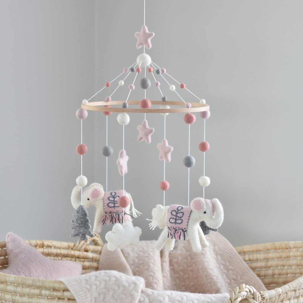 Pink Elephant Baby Mobile - Tik Tak Design Co.