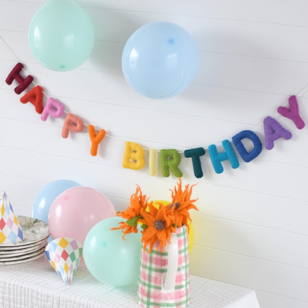 Rainbow Happy Birthday Felt Banner - Tik Tak Design Co.