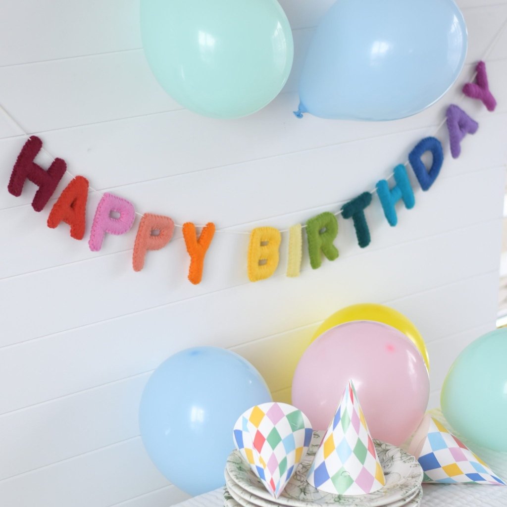 Rainbow Happy Birthday Felt Banner - Tik Tak Design Co.