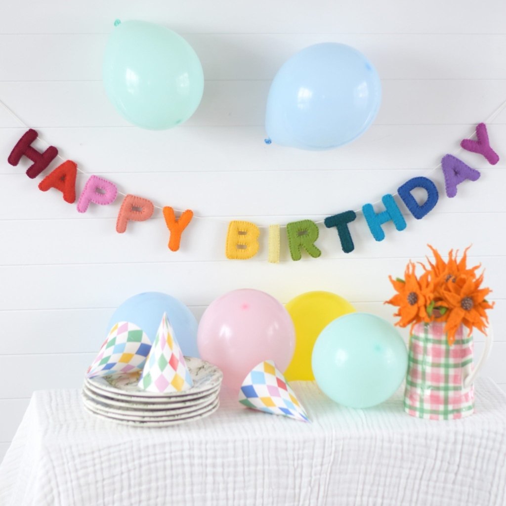 Rainbow Happy Birthday Felt Banner - Tik Tak Design Co.
