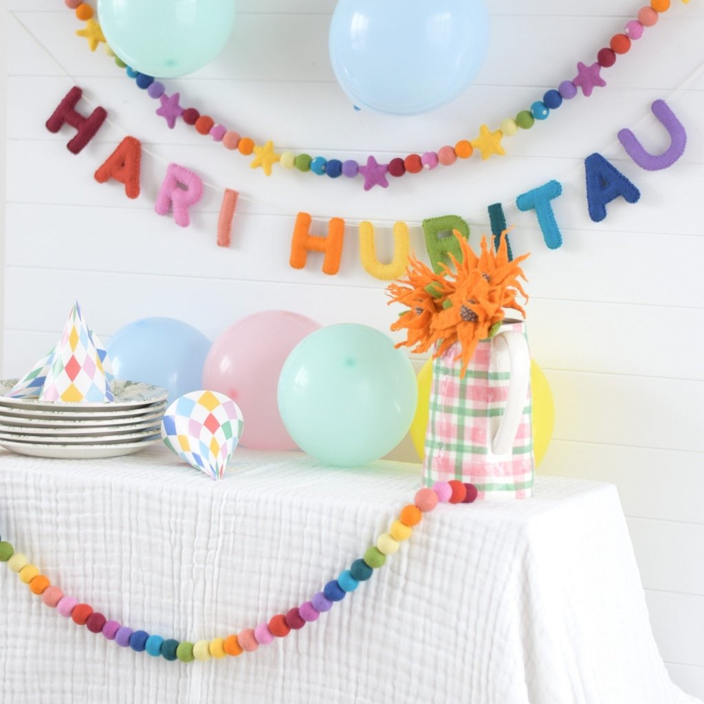 Rainbow Hari Huritau Felt Banner &amp; Garland Set - Tik Tak Design Co.
