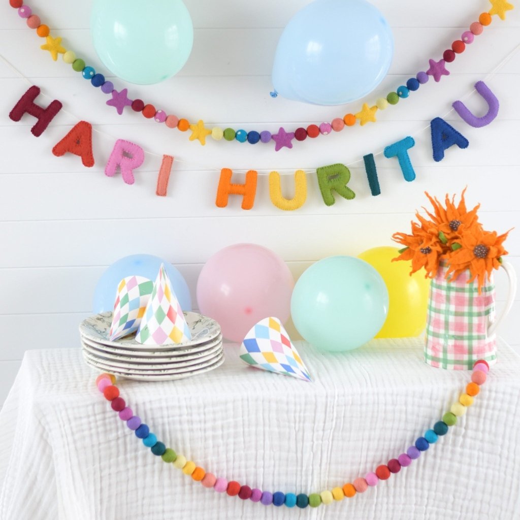Rainbow Hari Huritau Felt Banner &amp; Garland Set - Tik Tak Design Co.