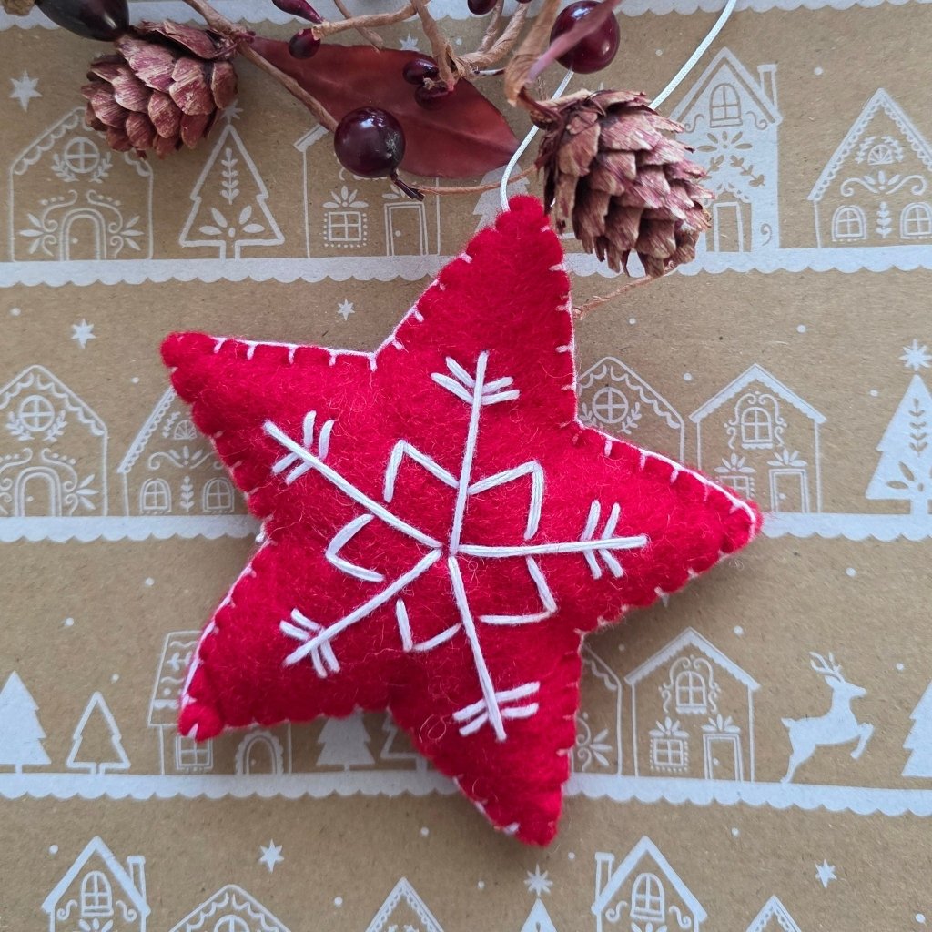 Red Embroidered Christmas Star - Tik Tak Design Co.