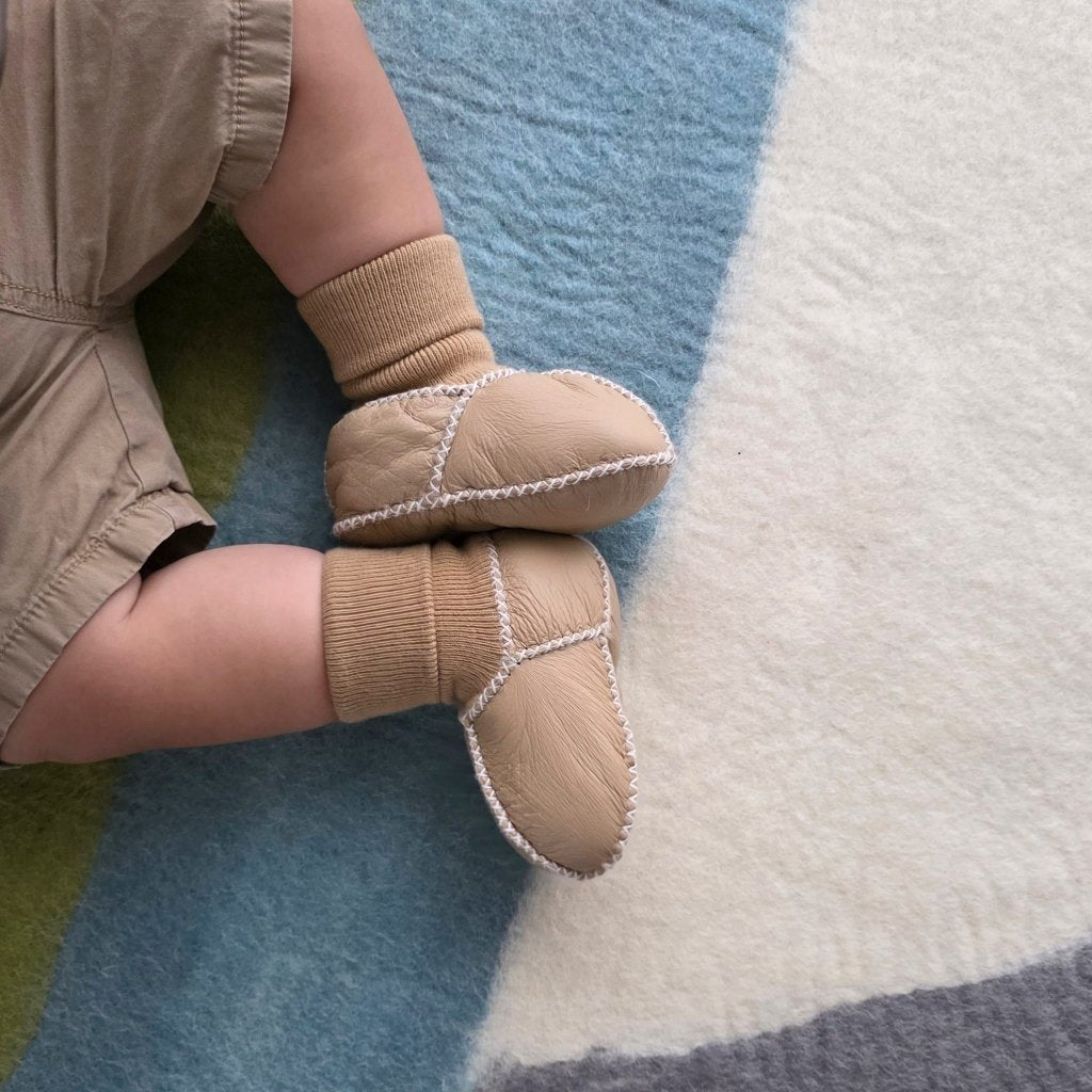 Sheepskin Leather Booties - Camel - Tik Tak Design Co.