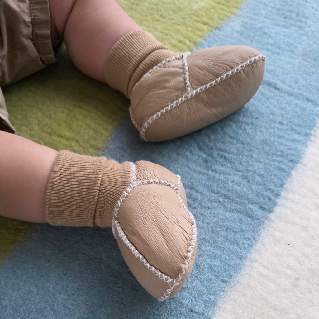 Sheepskin Leather Booties - Camel - Tik Tak Design Co.