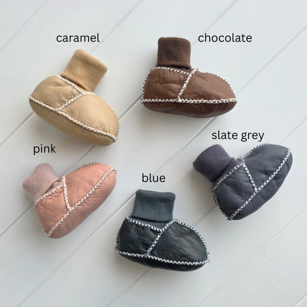 Sheepskin Leather Booties - Chocolate - Tik Tak Design Co.