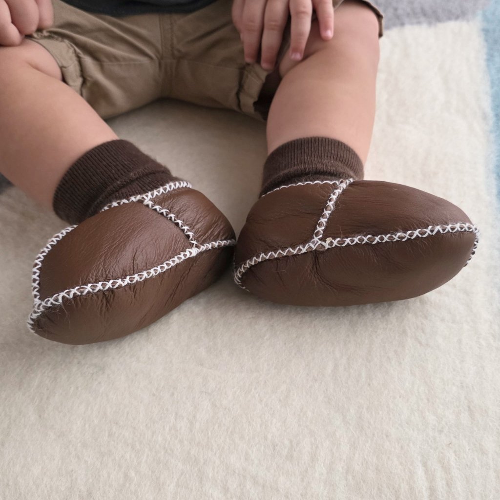 Sheepskin Leather Booties - Chocolate - Tik Tak Design Co.