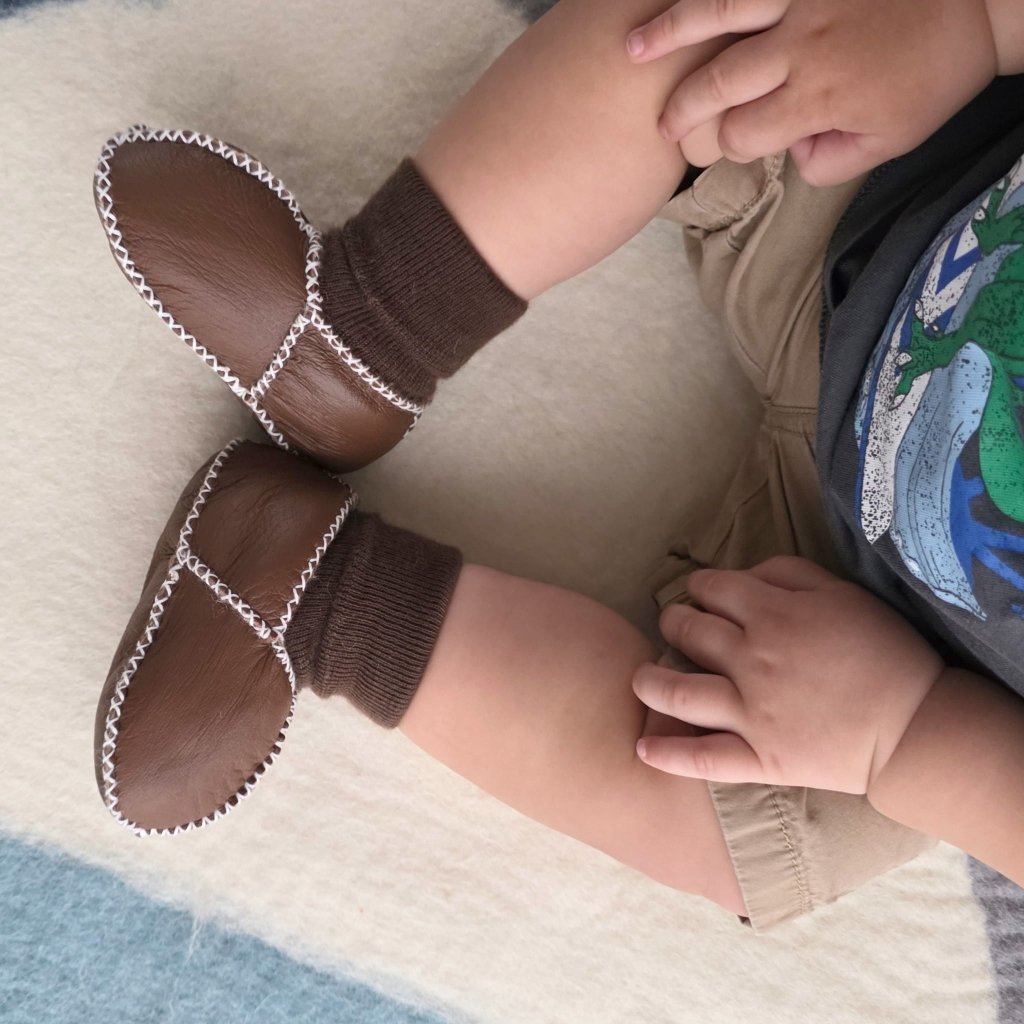 Sheepskin Leather Booties - Chocolate - Tik Tak Design Co.