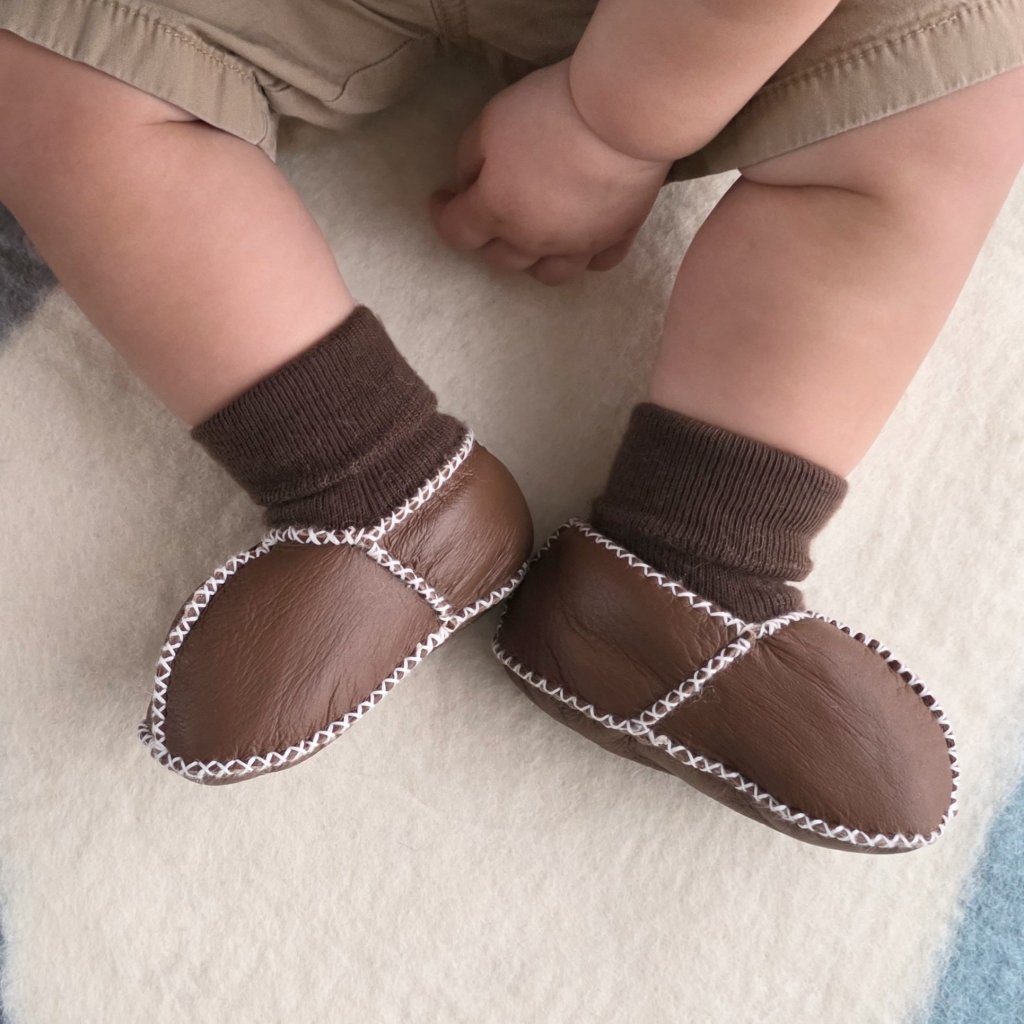 Sheepskin Leather Booties - Chocolate - Tik Tak Design Co.