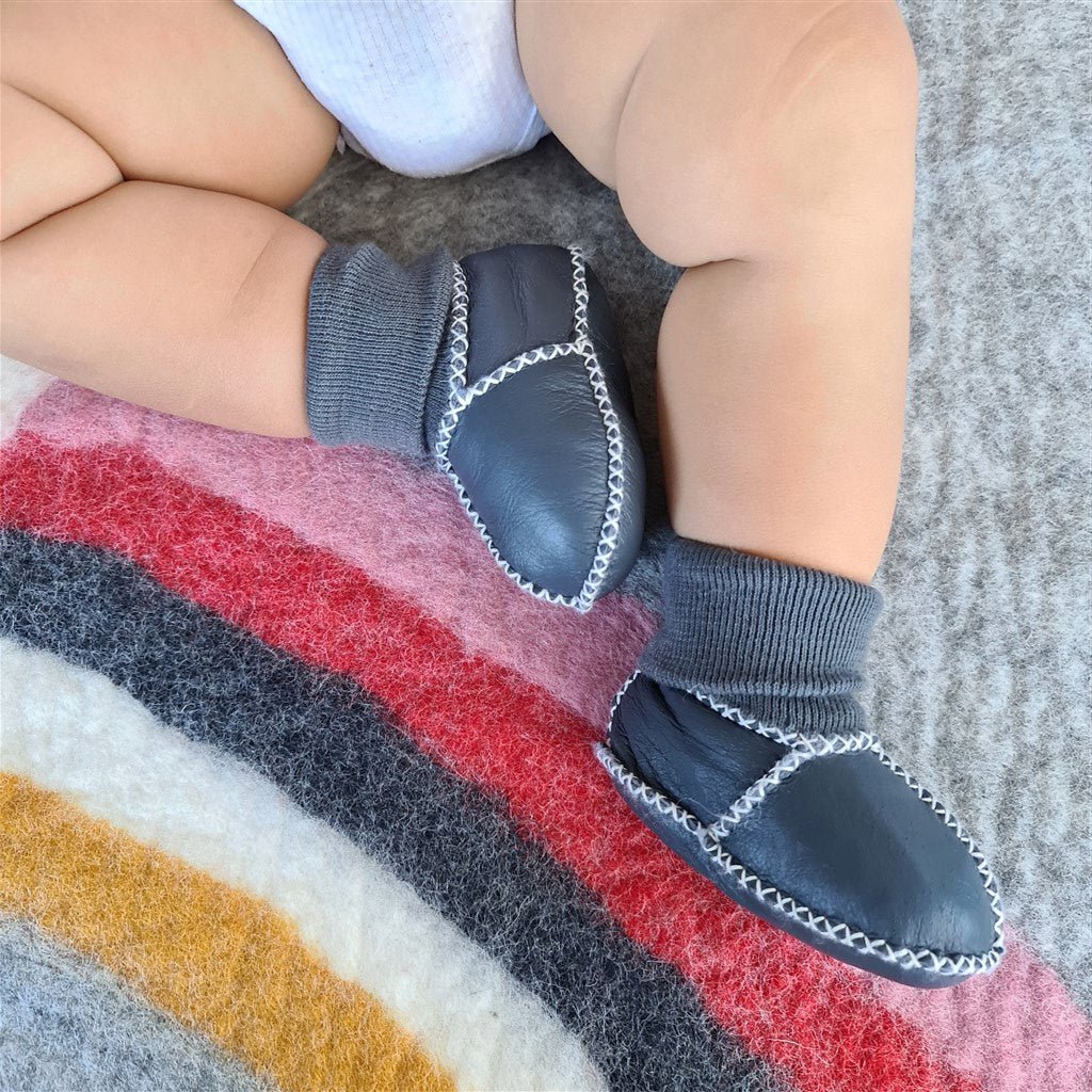 Sheepskin Leather Booties - Dark Blue - Tik Tak Design Co.