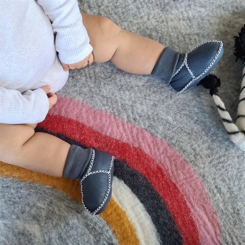 Sheepskin Leather Booties - Dark Blue - Tik Tak Design Co.