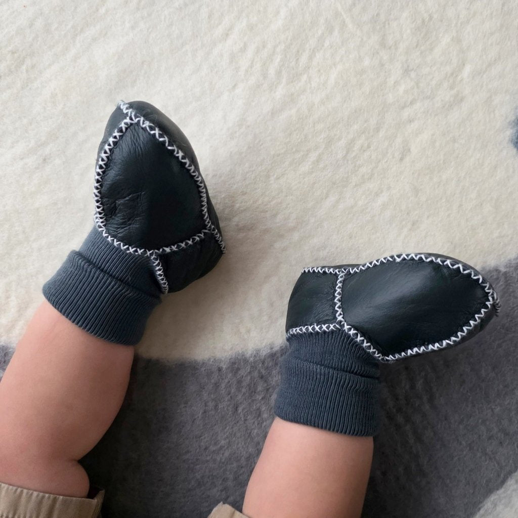 Sheepskin Leather Booties - Dark Blue - Tik Tak Design Co.