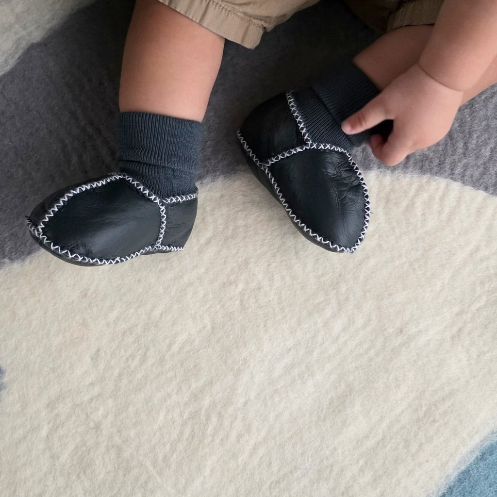 Sheepskin Leather Booties - Dark Blue - Tik Tak Design Co.